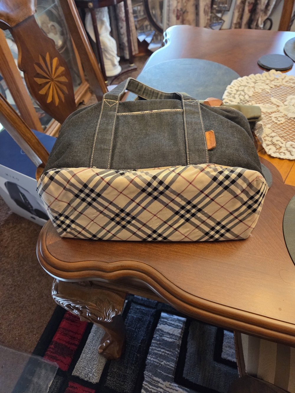 BURBERRY NOVA CHECK DENIM HAND BAG